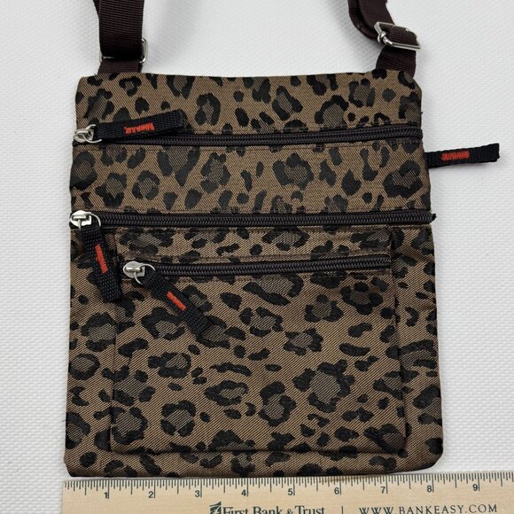 Leopard Print Crossbody Bag Adjustable Strap Multiple Zipper Pockets Purse - Picture 9 of 11